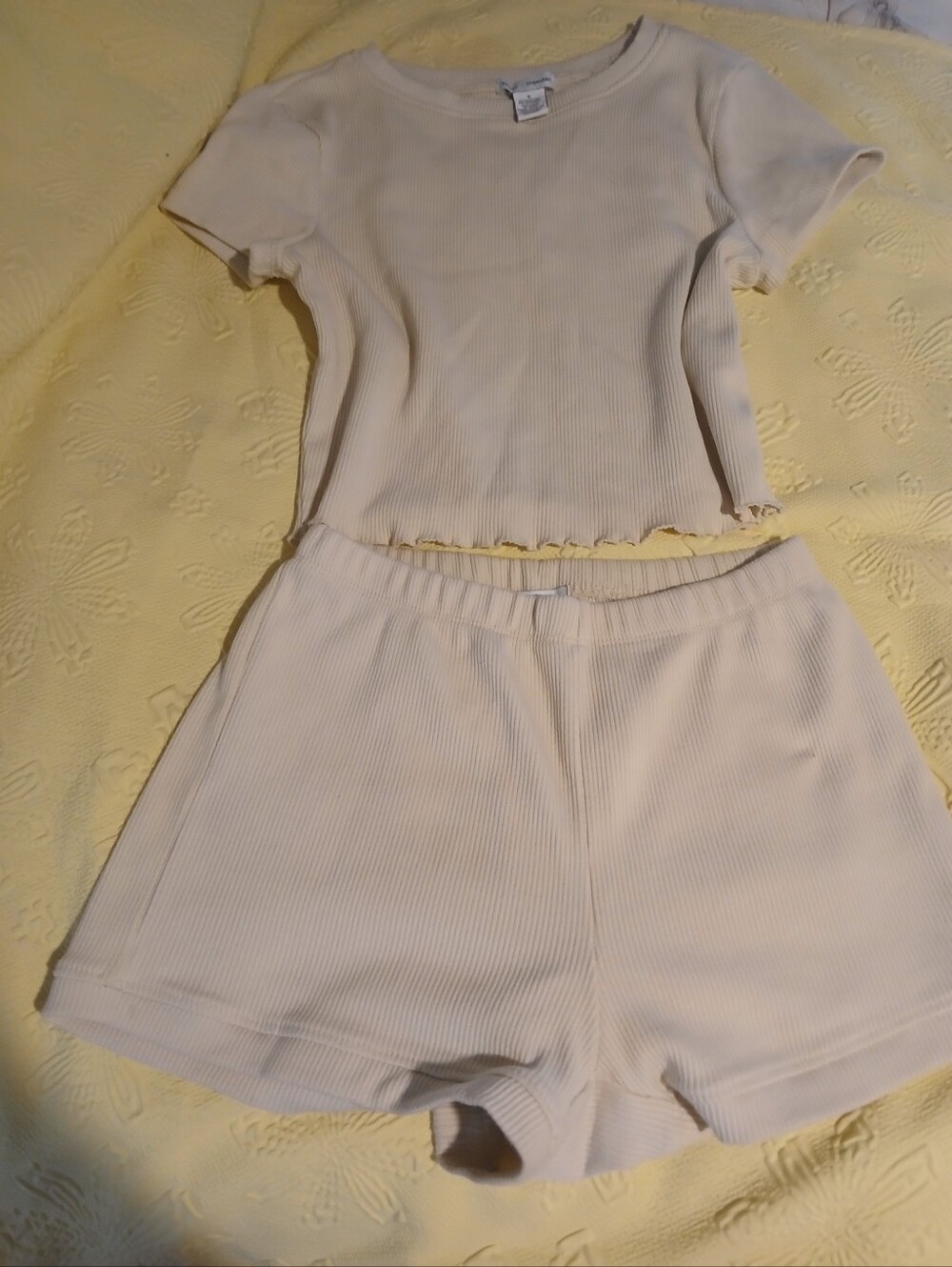 Ribbed Two-Piece Lounge Set in Cream
